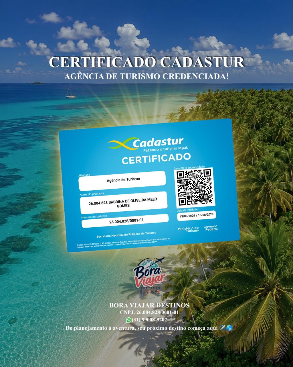 Certificado Cadastur da Bora Viajar Destinos